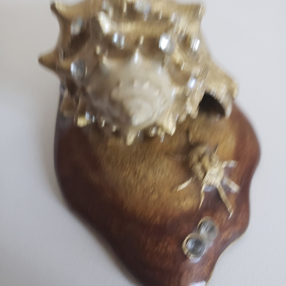 #Seashell Enamel Rhinestone Photo Card Holder Gold Tone Wire Ring - Picture 8 of 15